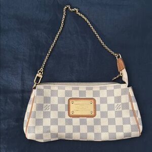 Designer Checkered Shoulder Bag - Cream and Tan